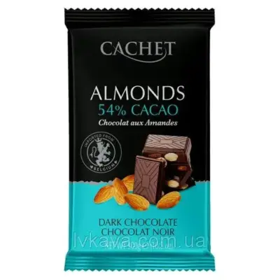 Шоколад Cachet (Кашет) чорний 53% какао з мигдалем (лесний горіх) Бельгія 300g
