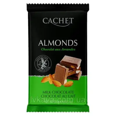 Шоколад CACHET (КАШЕТ) молочний 32% какао з мигдалем Бельгія 300 г