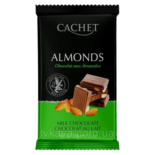 Шоколад CACHET (КАШЕТ) молочний 32% какао з мигдалем Бельгія 300 г