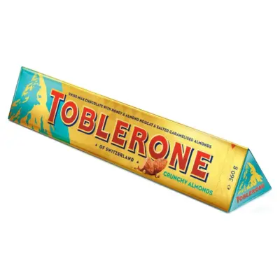 Швейцарський молочний шоколад Tobleron з медом, мигдалевою нугою і солоним карамельним мигдалем 100 г