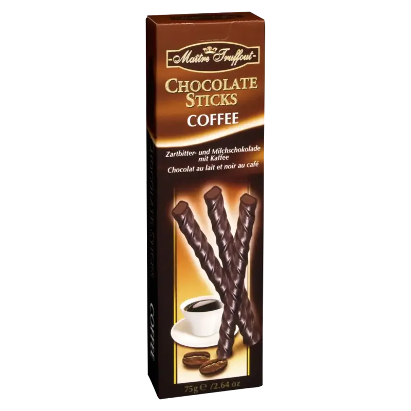 Чорний шоколад з начинкою зі смаком кави Chocolate Sticks Coffee Maitre Truffout , 75 г