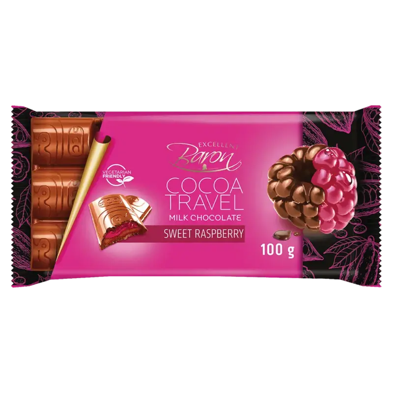 Шоколад молочний з малиною COCOA TREVEL Baron Польща, 100 г