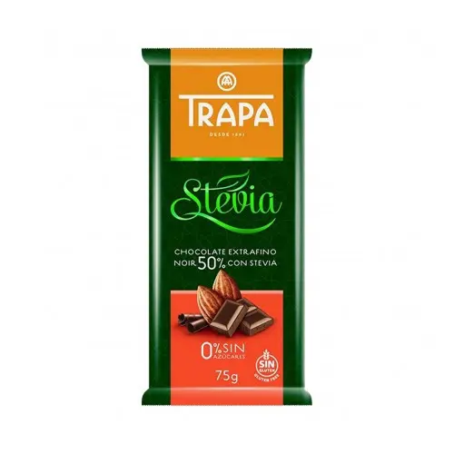 Шоколад чорний без цукру і без глютену Trapa Stevia 50% какао 75г Іспанія