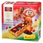 Печиво хрустке із шоколадно-кармелевою начинкою і ММДемсами Feiny Biscuits Caramel Schoko Riegel, 162 г.