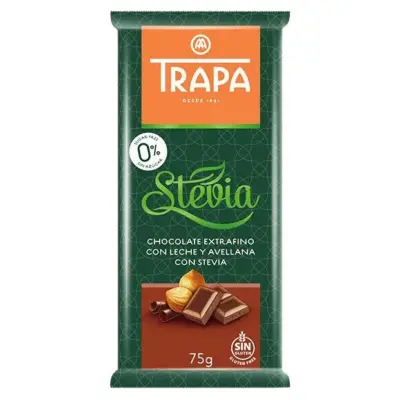 Шоколад молочний без цукру і без глютену Trapa Stevia з фундуком 75г Іспанія