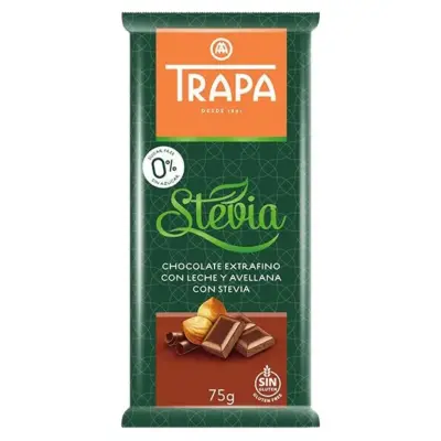 Шоколад молочний без цукру і без глютену Trapa Stevia з фундуком 75г Іспанія