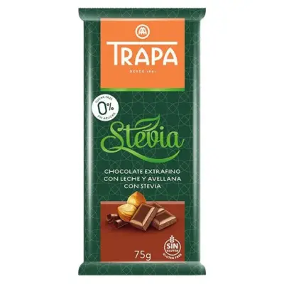 Шоколад молочний без цукру і без глютену Trapa Stevia з фундуком 75г Іспанія