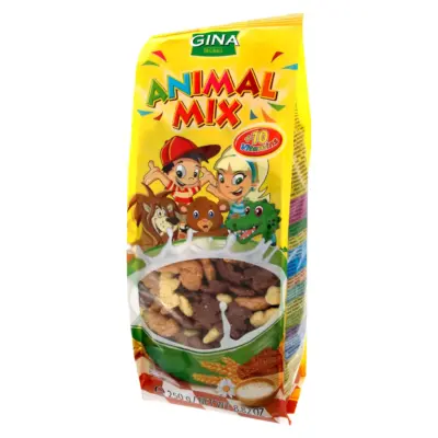Пластівці злаки у формі тварин з какао, карамеллю і солодким смаком Animal Mix Gina 250г Австрія