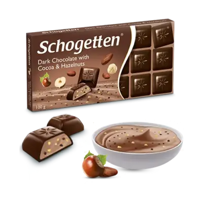 Шоколад темний Schogetten With Cocoa & Hazelnuts з какао,і горіхами 100г, Німеччина