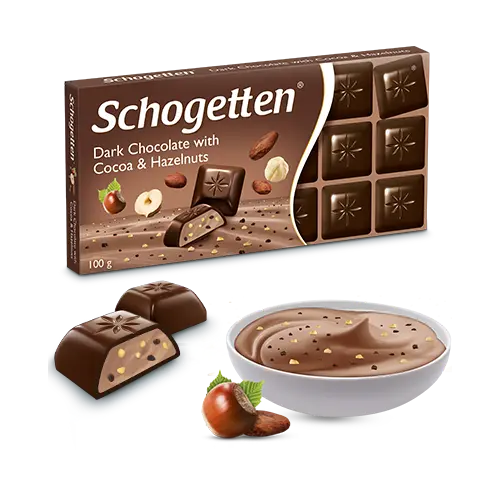 Шоколад темний Schogetten With Cocoa & Hazelnuts з какао,і горіхами 100г, Німеччина