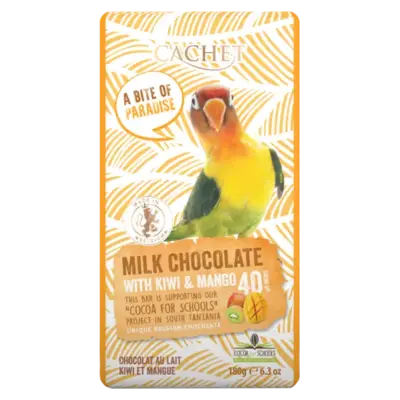 Шоколад молочный "Cachet" with KIWI AND MANGO TANZANIA, 40% COCOA. 180 г Бельгія