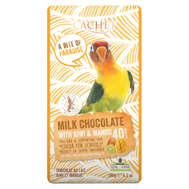 Шоколад молочный “Cachet” with KIWI AND MANGO TANZANIA, 40% COCOA. 180 г Бельгія