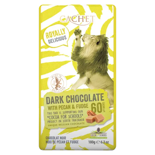 Шоколад черный “Cachet” with PECAN AND FUDGE TANZANIA, 60% COCOA. , 180 г Бельгія
