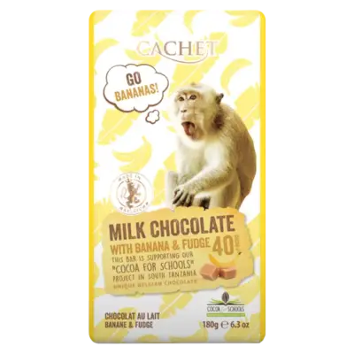Шоколад молочный "Cachet" with .BANANA AND FUDGE TANZANIA, 40% COCOA. 180 г Бельгія