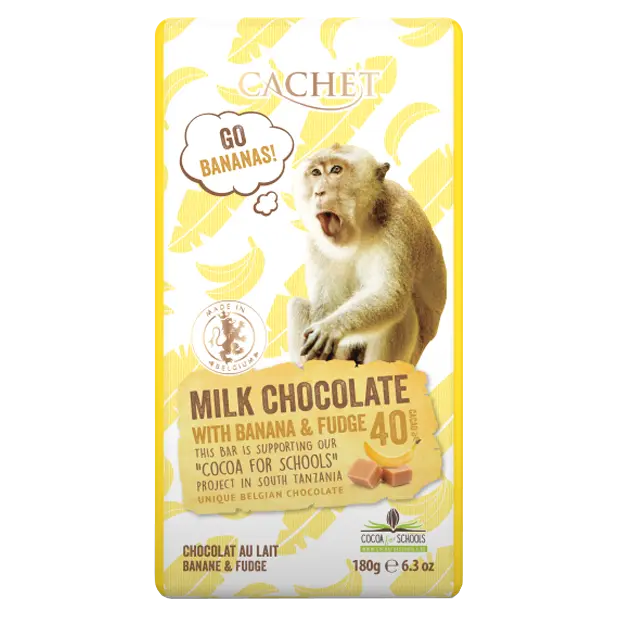 Шоколад молочный “Cachet” with .BANANA AND FUDGE TANZANIA, 40% COCOA. 180 г Бельгія