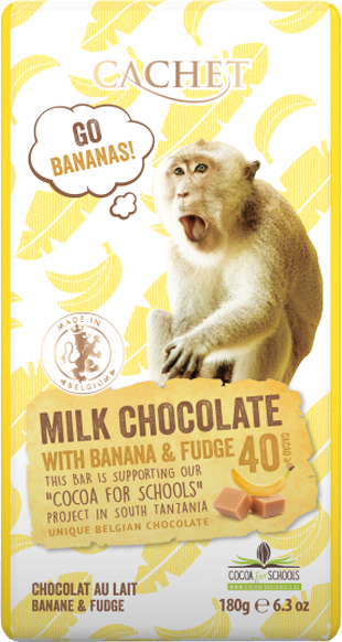 Шоколад молочный "Cachet" with .BANANA AND FUDGE TANZANIA, 40% COCOA. 180 г Бельгія