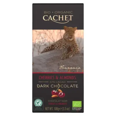 Шоколад чорний Вишня з мигдалем Cachet Bio Organic Cherries & Almonds, 100 г Бельгія