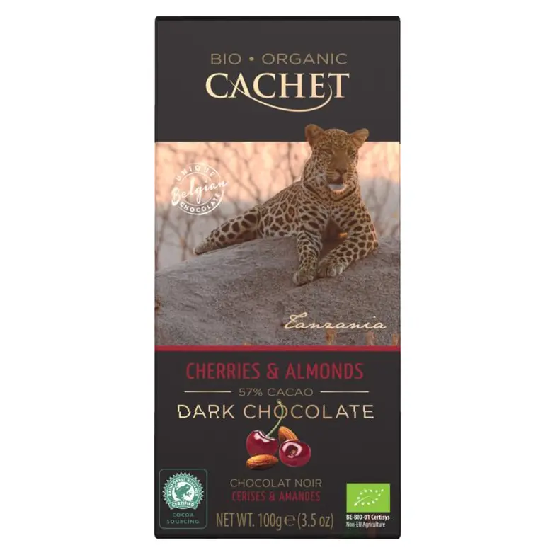 Шоколад чорний Вишня з мигдалем Cachet Bio Organic Cherries & Almonds, 100 г Бельгія