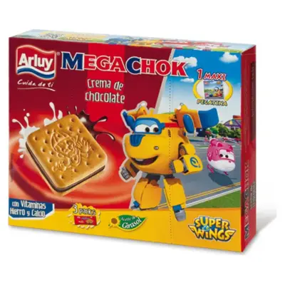 Печиво сендвіч шоколадний з вітамінами, залізом і кальцієм Mega Choc Arluy Іспанія 180г (3х60) Іспанія
