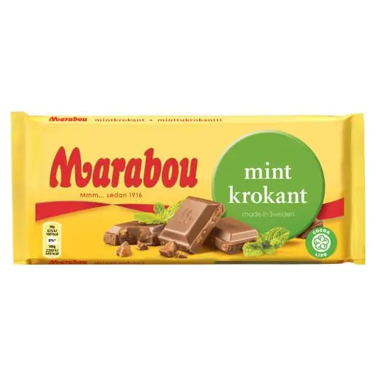 Швейцарський молочний шоколад із м’ятою Marabou Mint Krokant 200 г