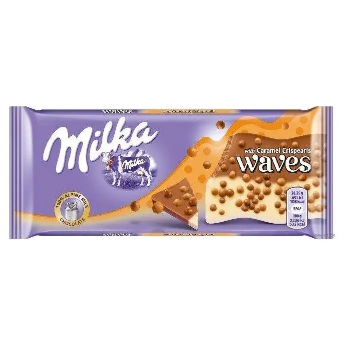 Шоколад Milka Waves Caramel Crispearls Карамель 81г Швейцарія
