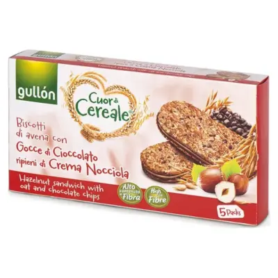 Печиво злакове із шоколадно-горіховим кремом Gullon Cuor di Cereale 220 г (5х44 г) Іспанія