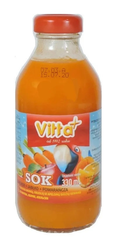 Сік дитячий Vitta Plus морква, яблуко, апельсин Польща 330 мл