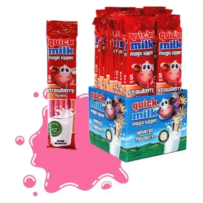 Трубочки для молока Quick Milk Magic Sipper Полуниця (5x6г) 5 шт.Польща