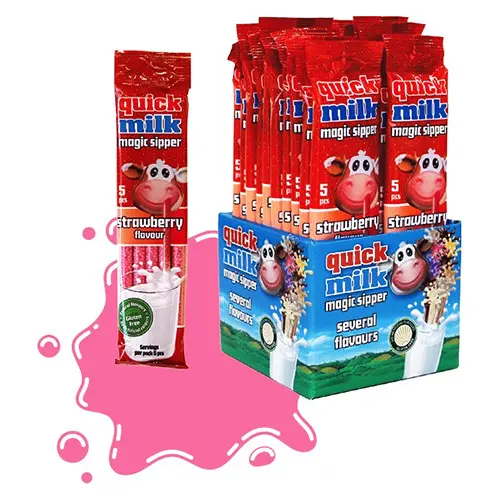 Трубочки для молока Quick Milk Magic Sipper Полуниця (5×6г) 5 шт.Польща