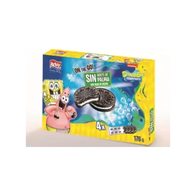 Печиво сендвіч БЕЗ ПАЛЬМОВОГО МАСЛА Mega SpongeBob Arluy Іспанія 176 г (4х44) Іспанія