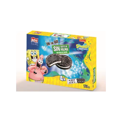 Печиво сендвіч БЕЗ ПАЛЬМОВОГО МАСЛА Mega SpongeBob Arluy Іспанія 176 г (4х44) Іспанія