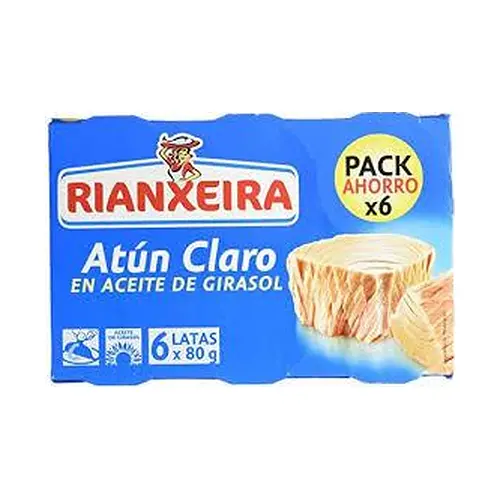 Тунець у соняшниковій олії Rianxeira Atun Claro En Aceite De Girasol (6×80г) 480г Іспанія