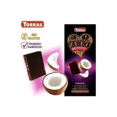Шоколад без цукру і глютену Torras ZERO Coco чорний з кокосом Іспанія 125г