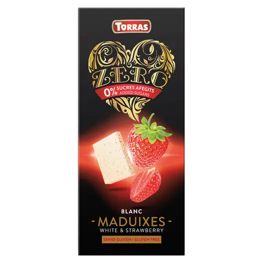 Білий шоколад без цукру та глютену Torras ZERO BLANC MADUIXES White Chocolate strawberries з полуницею 125 г