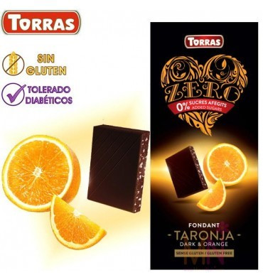Чорний шоколад без цукру і глютену Torras ZERO NEGRA TARONJA з апельсином Іспанія 125 г