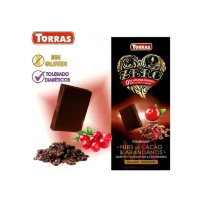 Чорний шоколад без цукру і глютену Torras ZERO cranberries з какао-бобами і журавлиною Іспанія 125 г