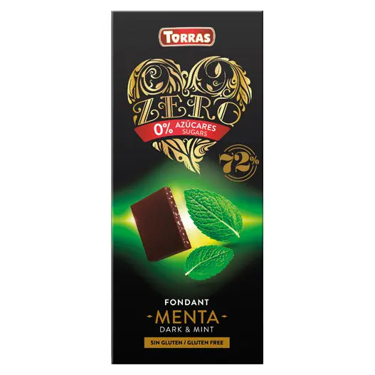 Чорний шоколад без цукру та глютену Torras ZERO with mint з м’ятою 100 г Іспанія