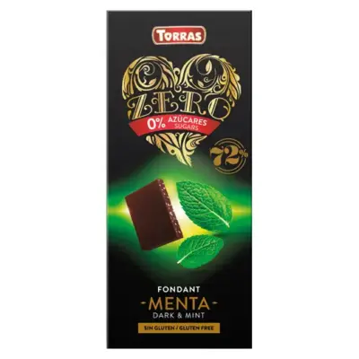 Чорний шоколад без цукру та глютену Torras ZERO with mint з м'ятою 100 г Іспанія
