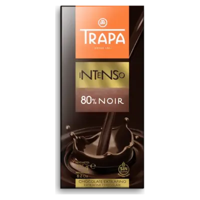 Шоколад чорний без глютену 80% какао Intenso Trapa Іспанія 175г