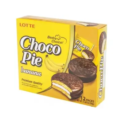 Печиво (Пірожне) шоколадне Choco Pie LOTTE Чоко пай Банан (12шт) 336 г Ю.Корея