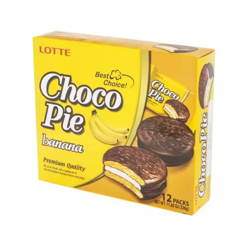 Печиво (Пірожне) шоколадне Choco Pie LOTTE Чоко пай Банан (12шт) 336 г Ю.Корея