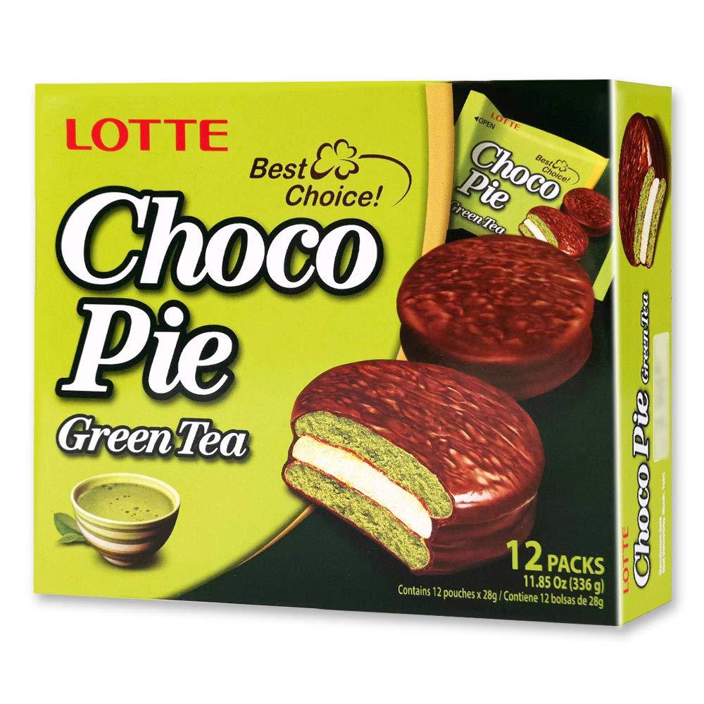 Печиво (Пірожне) шоколадне Choco Pie LOTTE Чоко пай Зелений чай (12шт) 336 г Ю.Корея