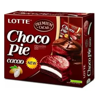 Печиво (Пірожне) шоколадне Choco Pie LOTTE Чоко пай Cacao (12шт) 336 г Ю.Корея