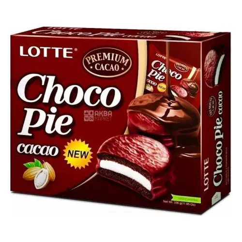Печиво (Пірожне) шоколадне Choco Pie LOTTE Чоко пай Cacao (12шт) 336 г Ю.Корея