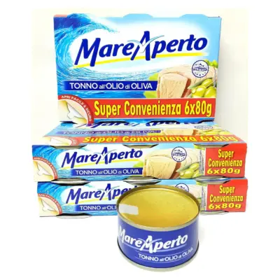Тунець Mare Aperto Natural в оливковій олії (6х80 г) 480г Італія
