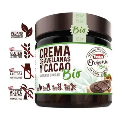 Шоколадний паста Organic ВІО з лісовим горіхом без лактози, глютену і без пальмової олії Torras 200г Іспанія
