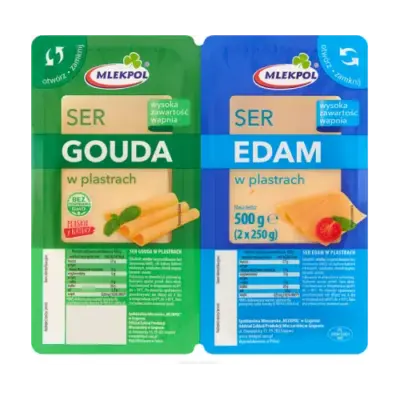 Сир у пластинках Gouda + Edam Mlekpol 500 г (2 х 250 г) Польща
