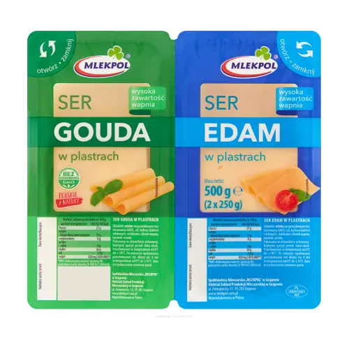 Сир у пластинках Gouda + Edam Mlekpol 500 г (2 х 250 г) Польща