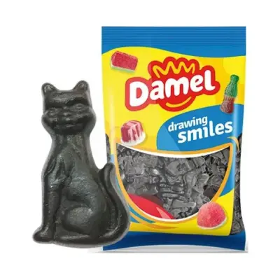 Без глютену! Желейні цукерки чорні лакричні кішки Damel black licorice cats 1 кг Іспанія