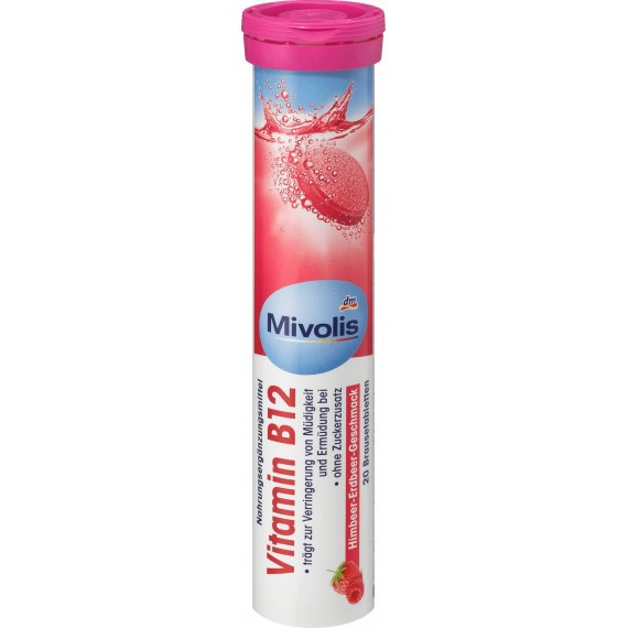 Вітаміни шипучі Mivolis Vitamin B12 (Малиново-полуничний) Німеччина 20 шт.